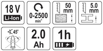 Аккумуляторный лобзик 18V, 0-2500 min⁻¹, 2 Ah YATO 