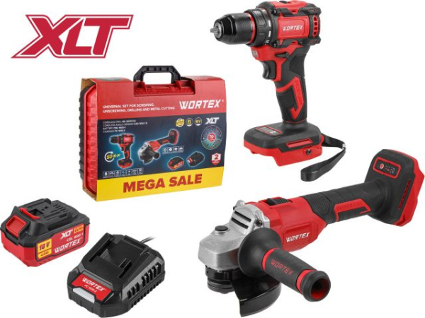 Набор аккум. инструмента WORTEX дрель-шуруповерт + ушм в чем. ALL1 XLT SET 