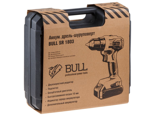 Аккум. дрель-шуруповерт BULL SR 1803 в чем. (18.0 В, 2 акк., 2.0 А/ч Li-Ion, 2 скор., 50 Нм, шурупы до 10 мм)