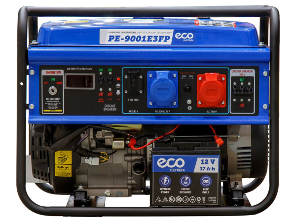 Электростанция (генератор бензиновый) ECO PE-9001E3FP (электростарт, 6,5 кВт, 380/220 В, бак 25.0 л, вес 75 кг)