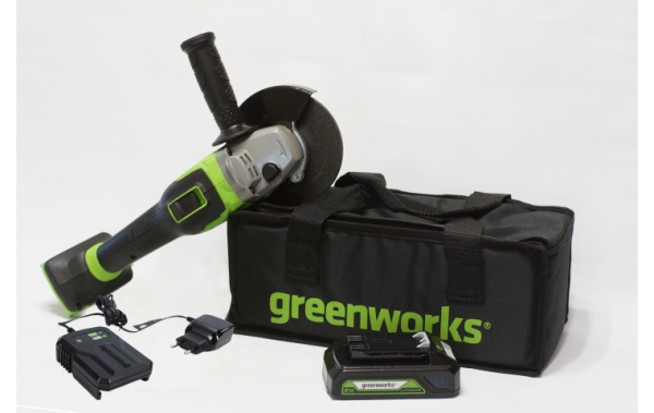 Угловая шлифовальная машина аккумуляторная Greenworks GD24AGK2 24В (в комплекте с АКБ 2А/ч + ЗУ)